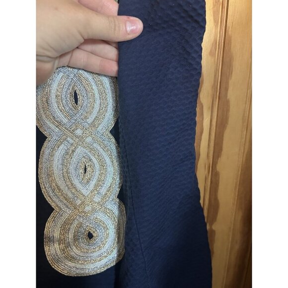 LILLY PULITZER VALLI SHIFT DRESS in True Navy Gold Silver Size 0 Metallic Preppy - Picture 5 of 11